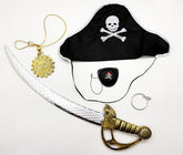 Ensemble de costume 5 pièces NessiWorld, chapeau de capitaine pirate, épée, cache-œil, boucles d'oreilles et médaillon de pirate